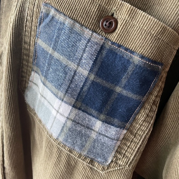 Boho retro upcycled plaid floral graphic patchwork corduroy Dockers button down - Picture 10 of 16